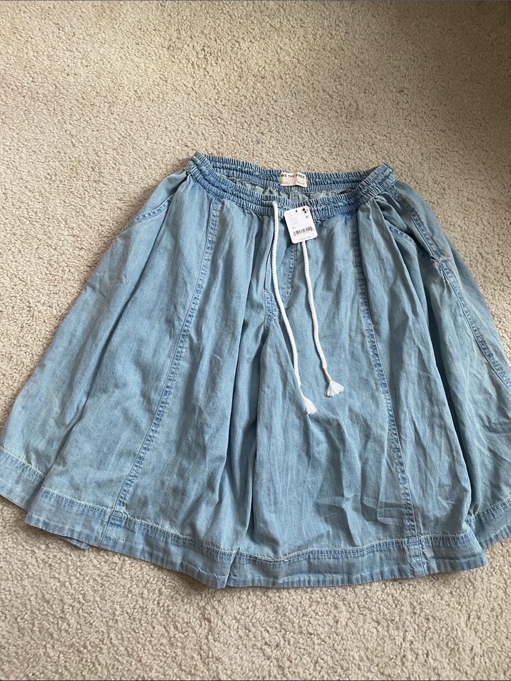 We the free new Light Wash Chambray Drawstring Skirt - Women's Blue XS/S/M